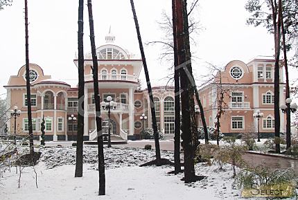 Luxurious palace in classical style with a lake