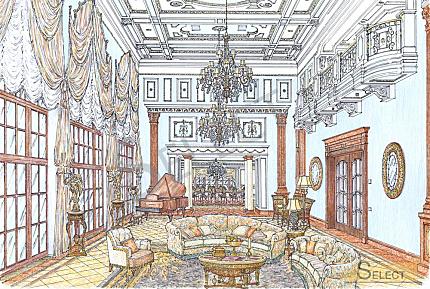 Luxurious palace in classical style with a lake