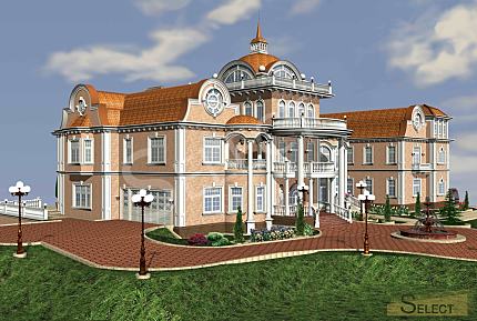 Luxurious palace in classical style with a lake