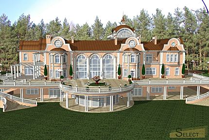 Luxurious palace in classical style with a lake