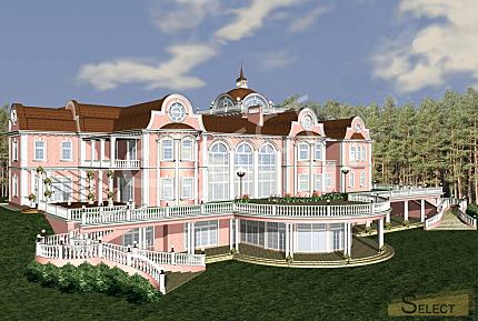 Luxurious palace in classical style with a lake