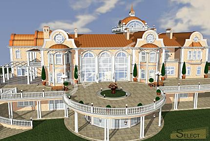 Luxurious palace in classical style with a lake