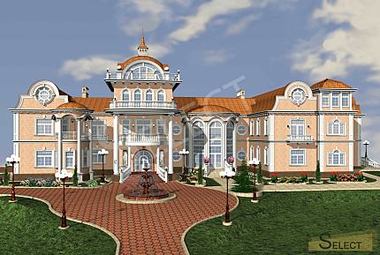 Luxurious palace in classical style with a lake